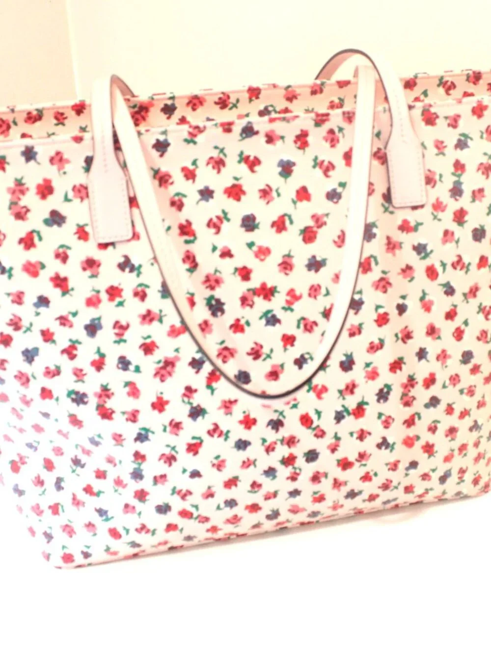 Kate Spade Pastel Pink Floral, Double Handle Tote, Gold Hardware, Zipper Closure